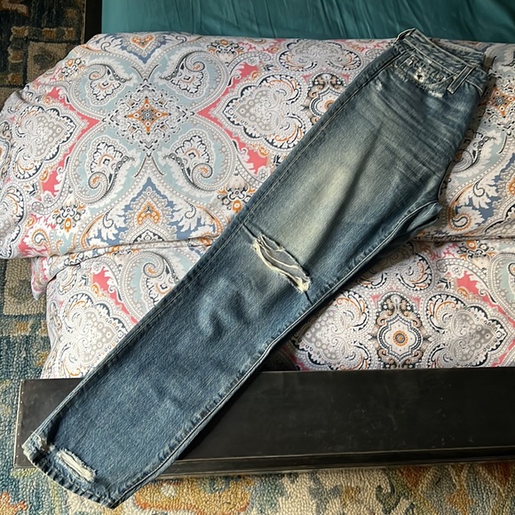 90s vintage high rise tapered / straight leg distressed blue jeans 25 - Picture 4 of 16